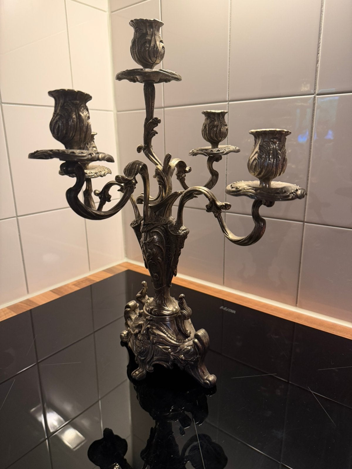 Zeer mooie zilver vergulde kandelaar, Antiek en Kunst, Ophalen, Koper of Brons