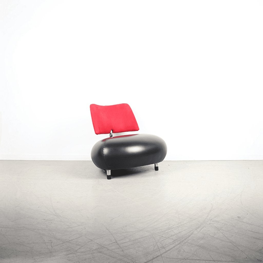 Leolux Pallone Fauteuil Zwart Leer/Rood Stof - Chroom, Huis en Inrichting, Niet ingevuld, Zo goed als nieuw, Niet ingevuld, Niet ingevuld