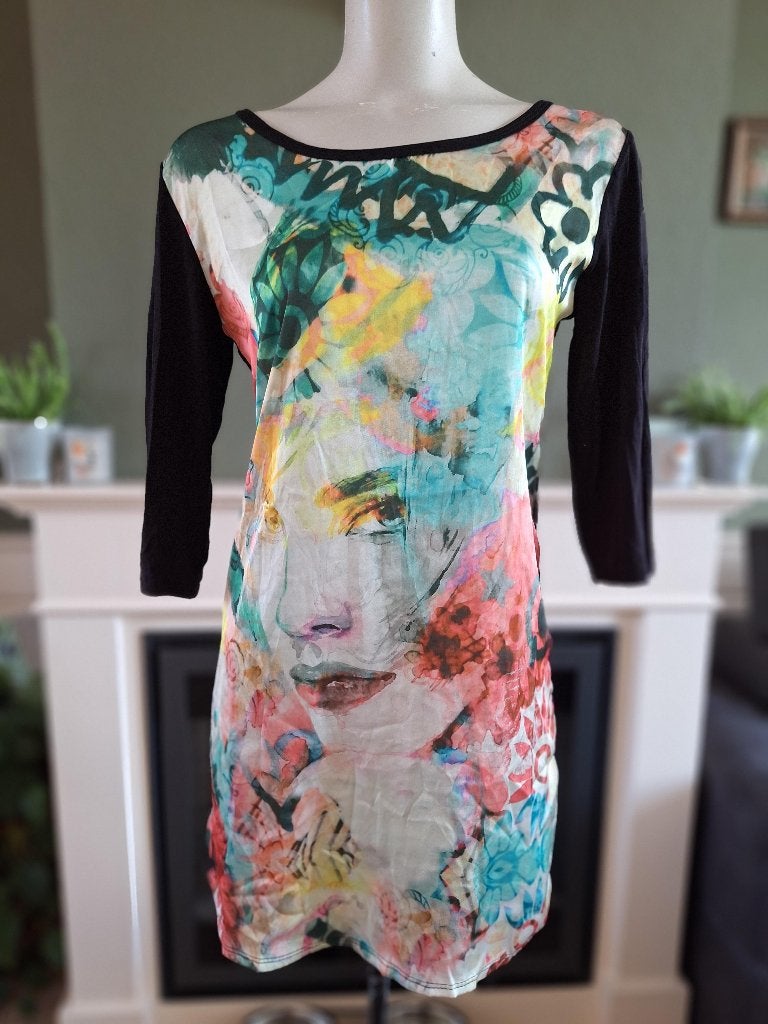 Sensi Wear nieuw gezicht print top M 38, Maat 38/40 (M), Lange mouw, Meerkleurig, Verzenden