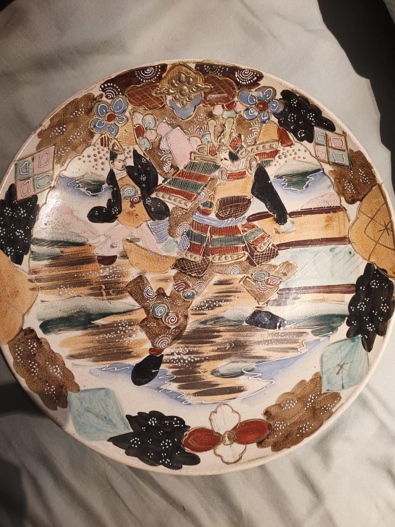 Antiek Japans Satsuma Wandbord met Samurai Decor, Ophalen of Verzenden