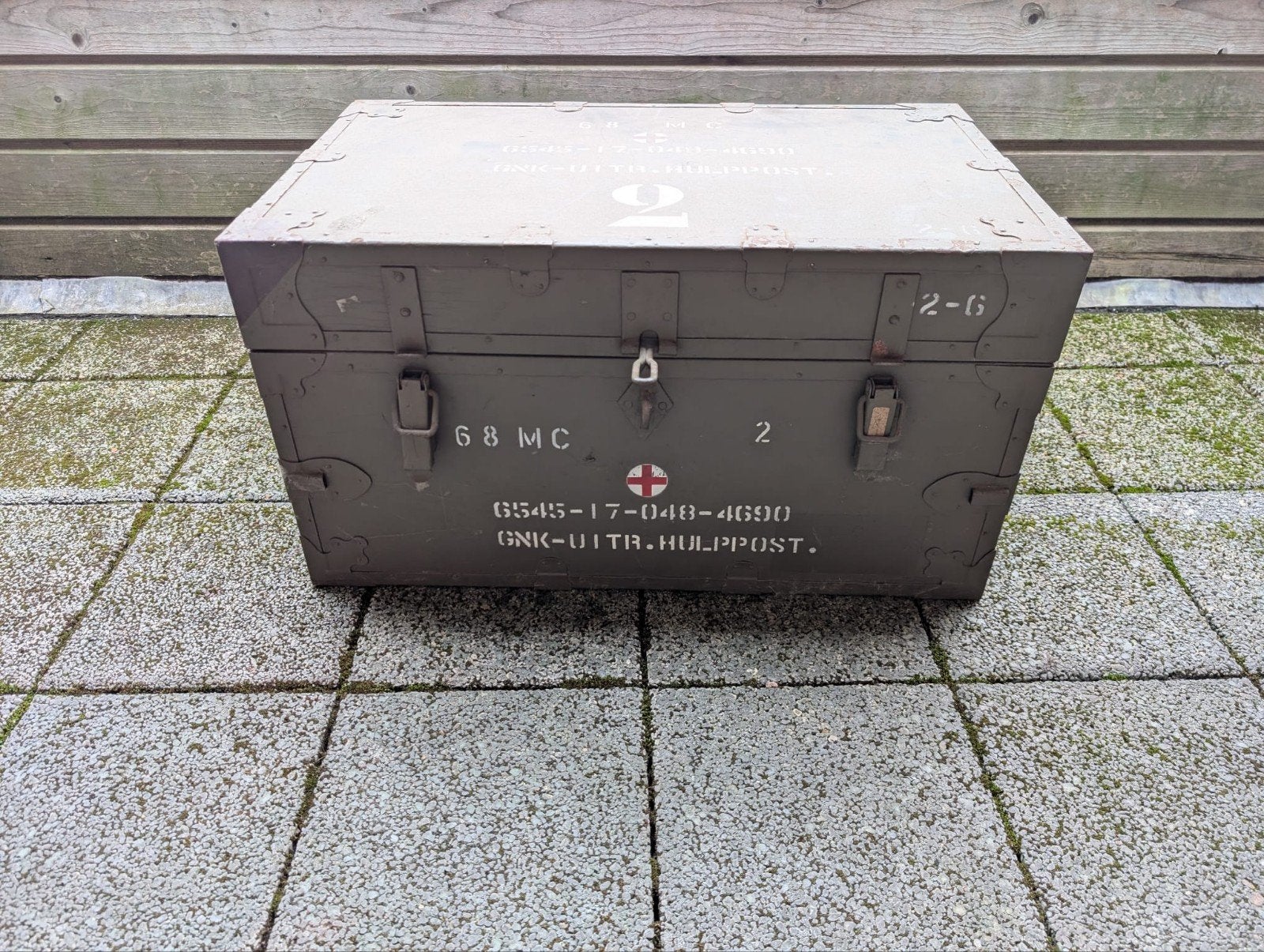 Legerkist grote groene metalen kist Hulppost leger, Ophalen, Gebruikt, 50 tot 100 cm, Nvt