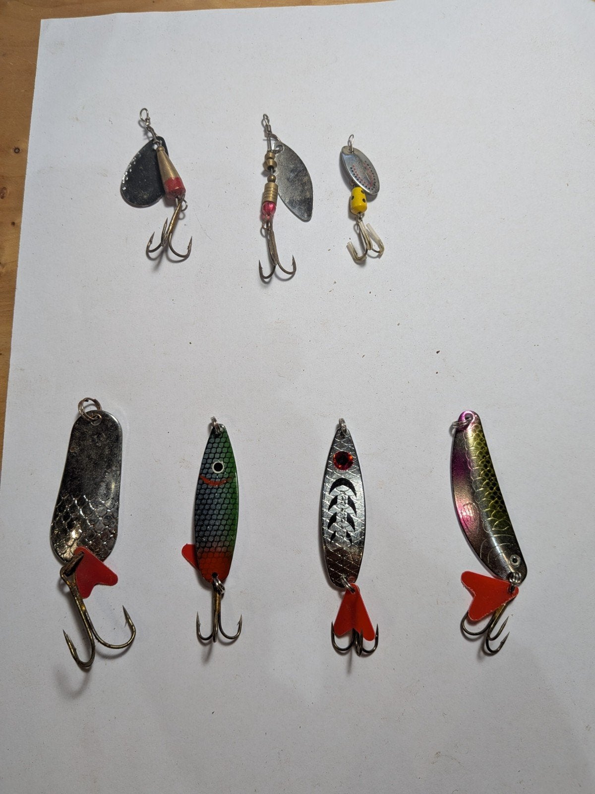 7x kunstaas – 3 spinners + 4 lepels – snoek baars forel, Ophalen of Verzenden, Gebruikt, Kunstaas