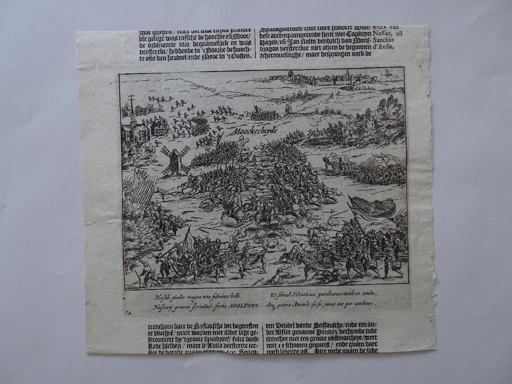 gravure Slag om Mookerheide Mook Limburg Baudartius ca 1612, Verzenden, Militair, 1600 - 1699, Gravure