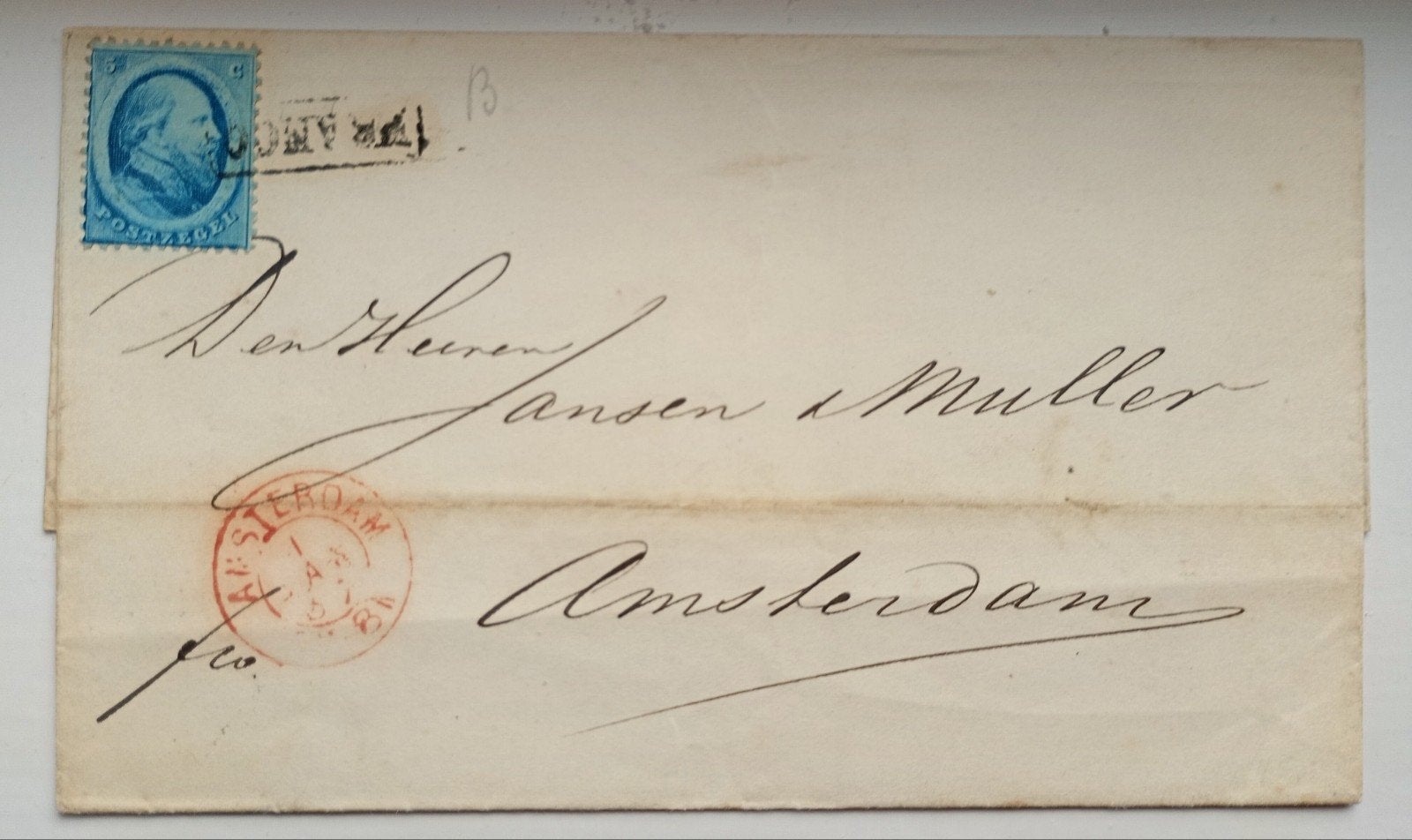 Briefomslag met NVPH4, verzonden binnen Amsterdam, Ophalen of Verzenden, T/m 1940, Gestempeld
