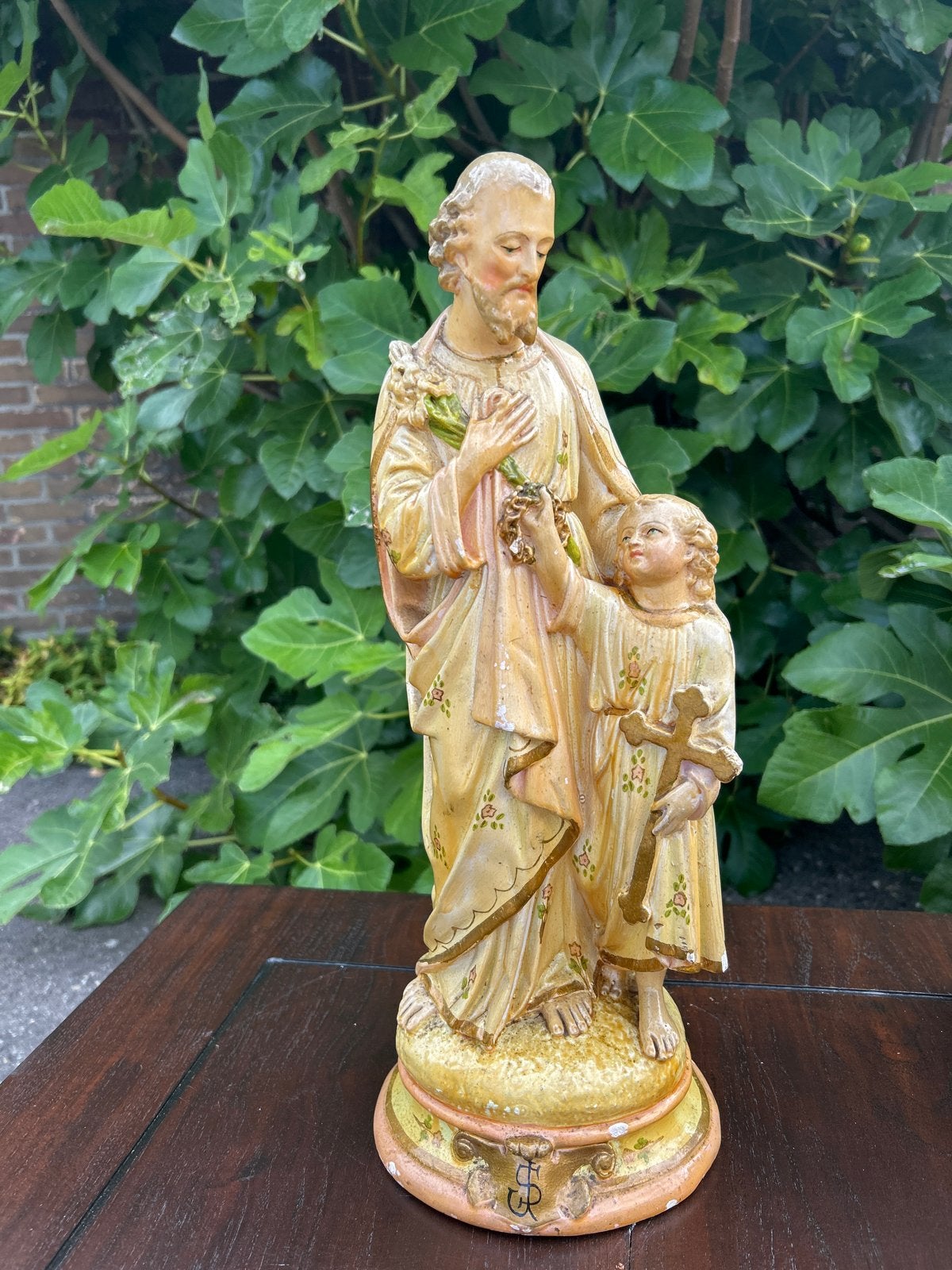 Antiek beeld Heilige Jozef met kind Jezus - 47 cm, Ophalen