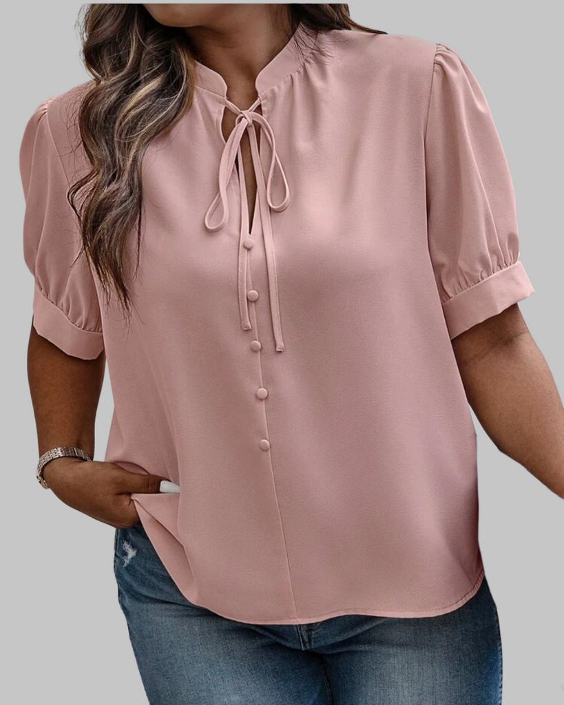 Roze blouse met strikdetail en pofmouwen, Verzenden, Nieuw, Roze, Blouse of Tuniek