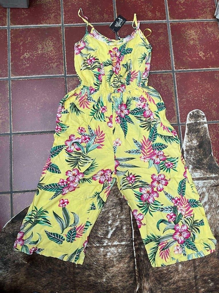 Hell Bunny Kalani Jumpsuit Yellow Maat XS/UK 8, Geel, Nieuw, Ophalen of Verzenden, Maat 34 (XS) of kleiner