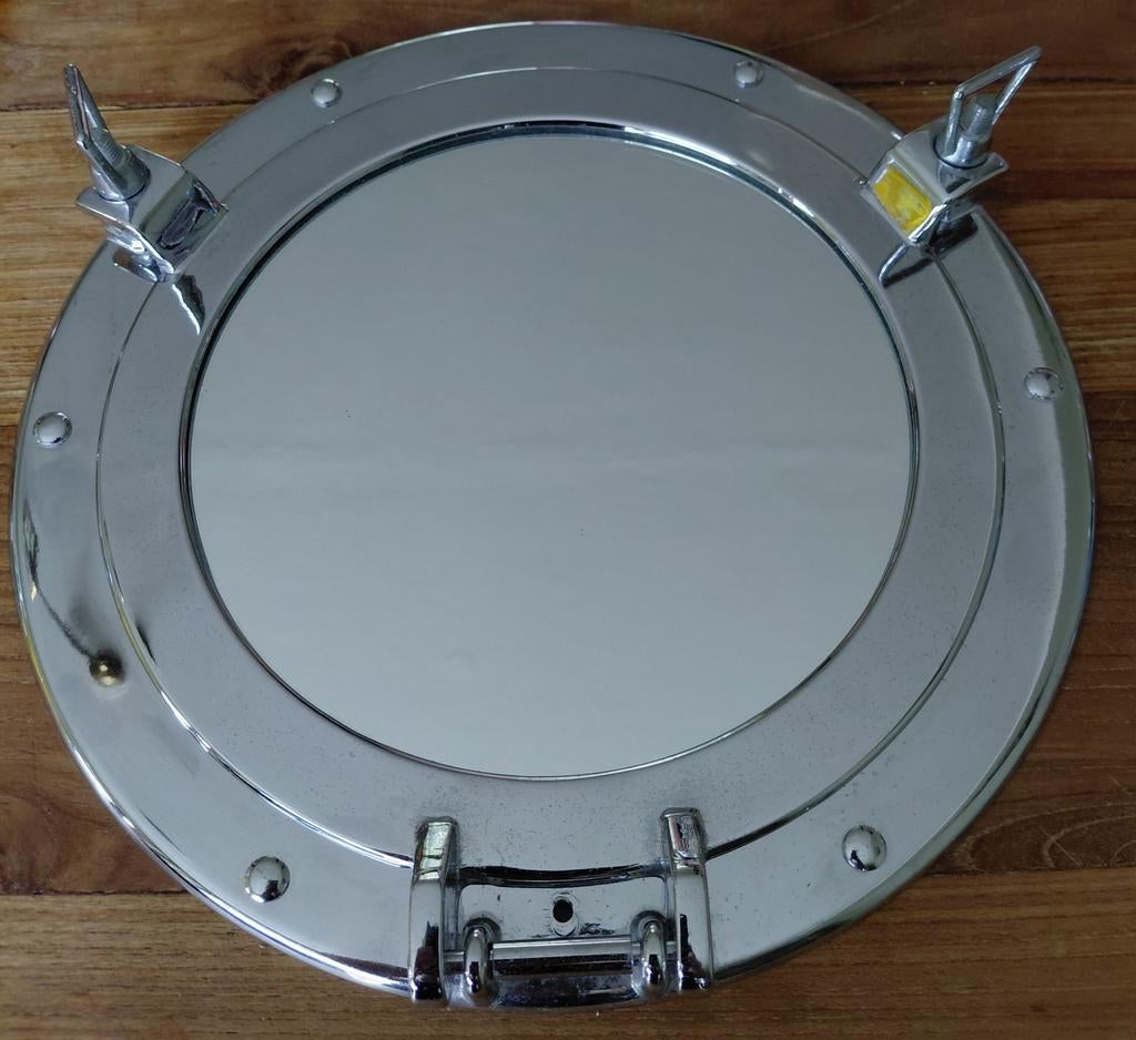 Ronde messing spiegel zilverkleurig chroom RVS uitstraling, Ophalen