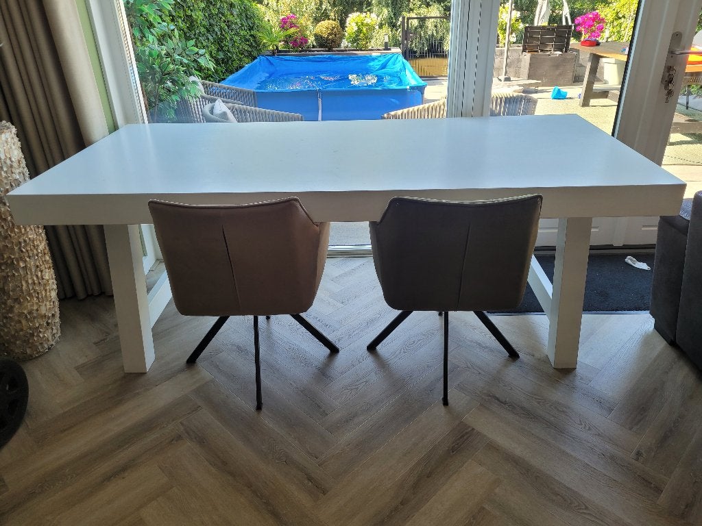 Witte houten EETTAFEL ( koopje !! ), Ophalen, Gebruikt, 100 tot 150 cm, Eikenhout
