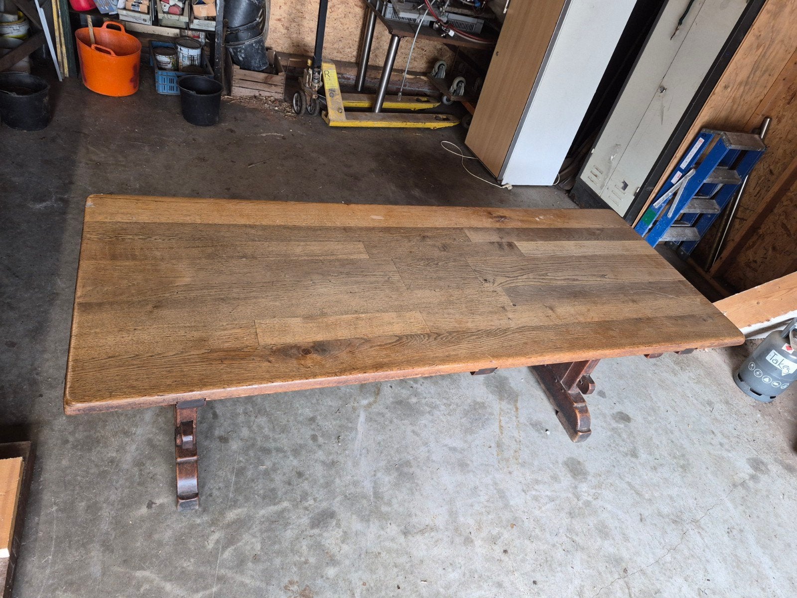 Mooie kloostertafel/stamtafel, Ophalen, Gebruikt, Eikenhout, 200 cm of meer