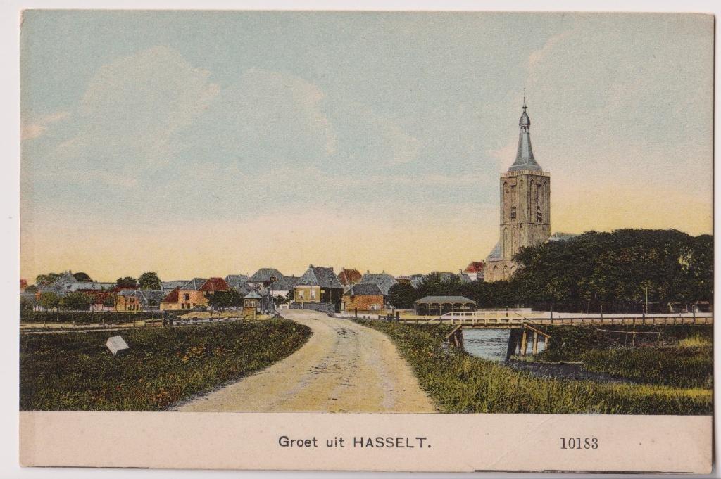276 Hasselt Nautakaart Dorpsgezicht Groet uit Hasselt B21, Verzamelen, Ansichtkaarten | Nederland, Verzenden, 1920 tot 1940, Ongelopen
