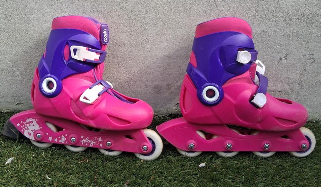 Verstelbare roze/paarse Oxelo kinder rolschaatsen, Ophalen, Verstelbaar, Gebruikt, Kinderen