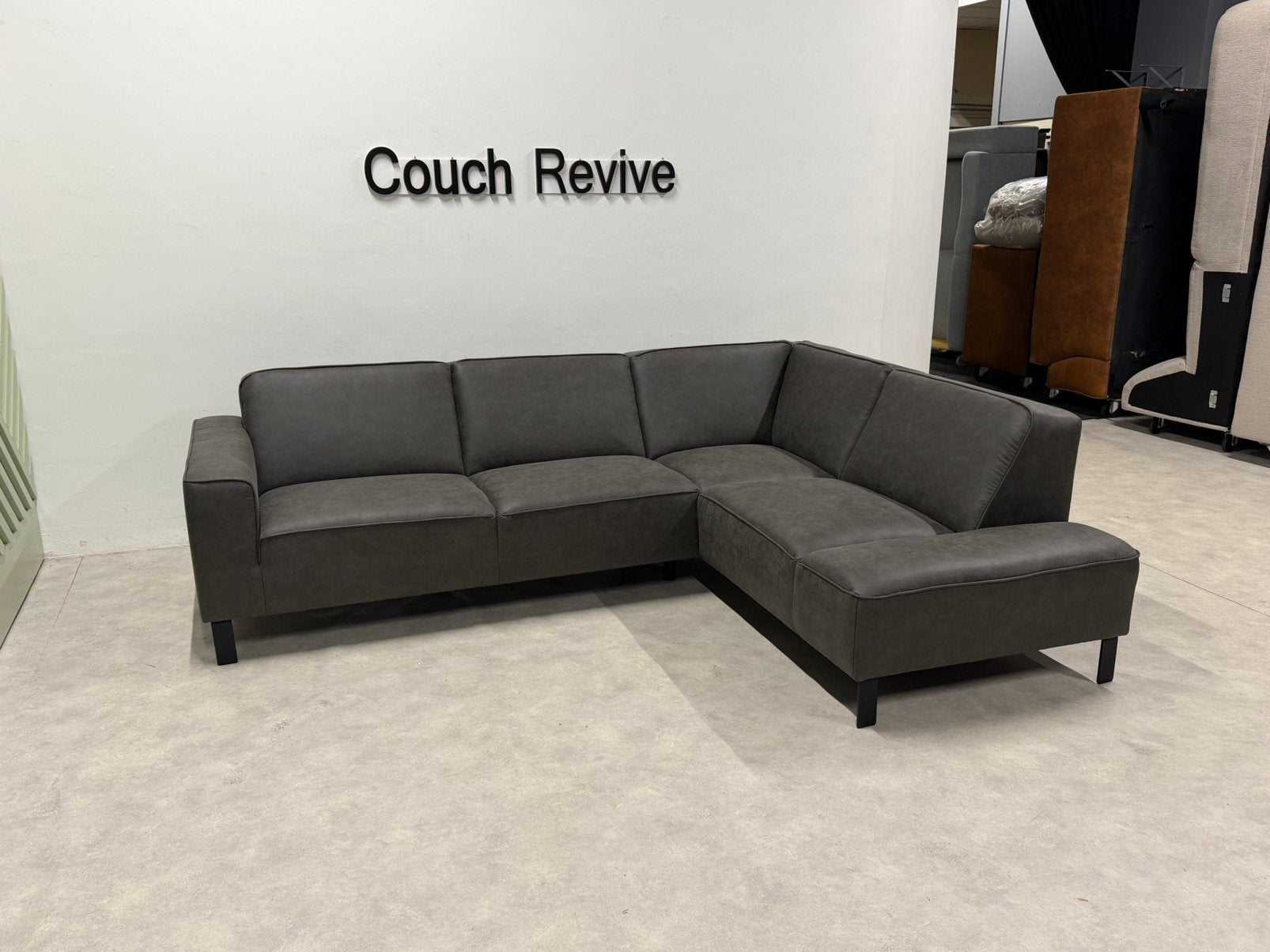 NIEUW Antraciet microleer hoekbank 265x200 | GRATIS LEVERING, Info@couchrevive.nl, -, Couch Revive, Ophalen of Verzenden
