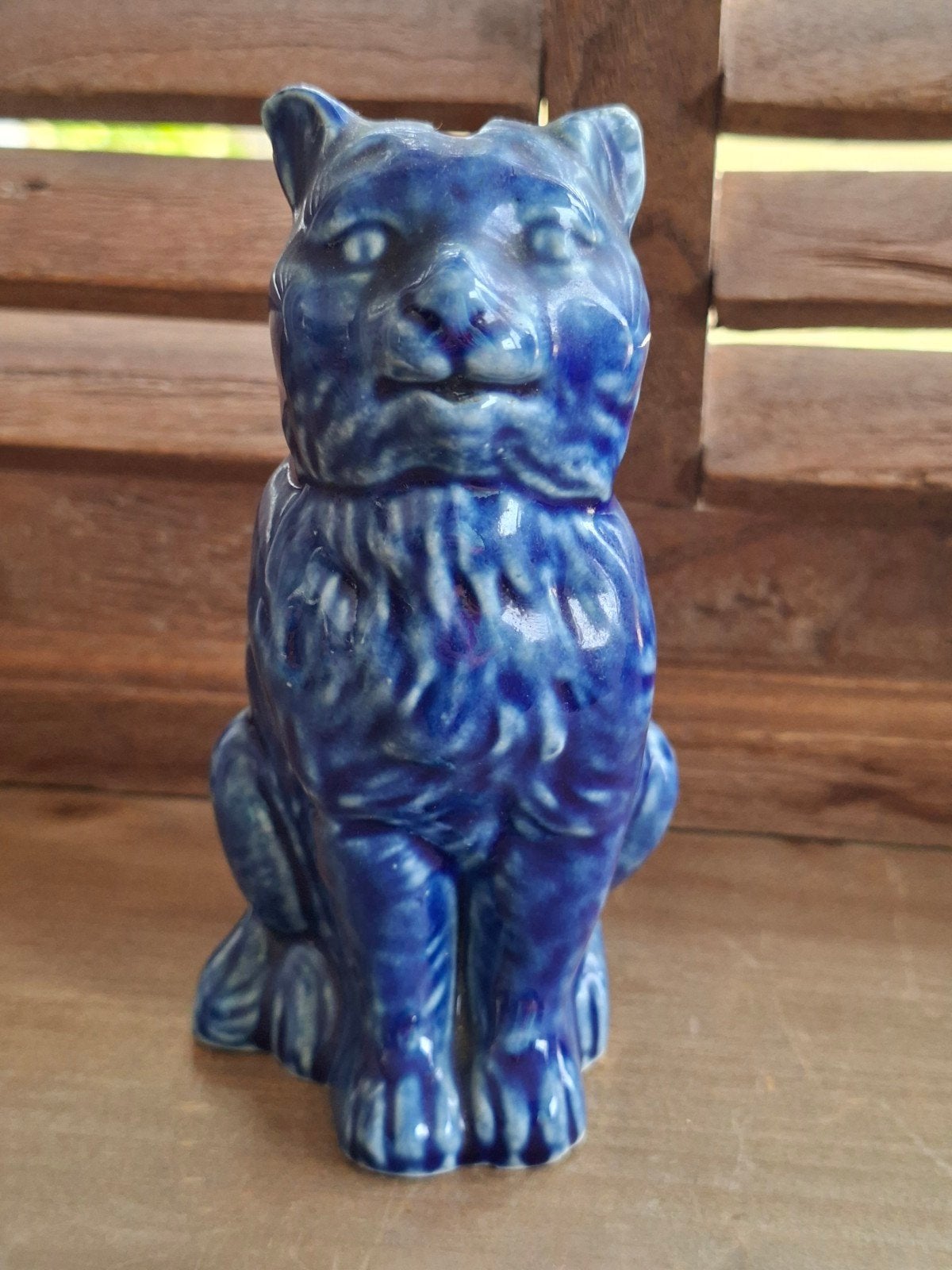 Vintage blauwe keramiek kat spaarpot, Verzamelen, Ophalen of Verzenden, Gebruikt, Steen, Aardewerk of Keramiek, Dier
