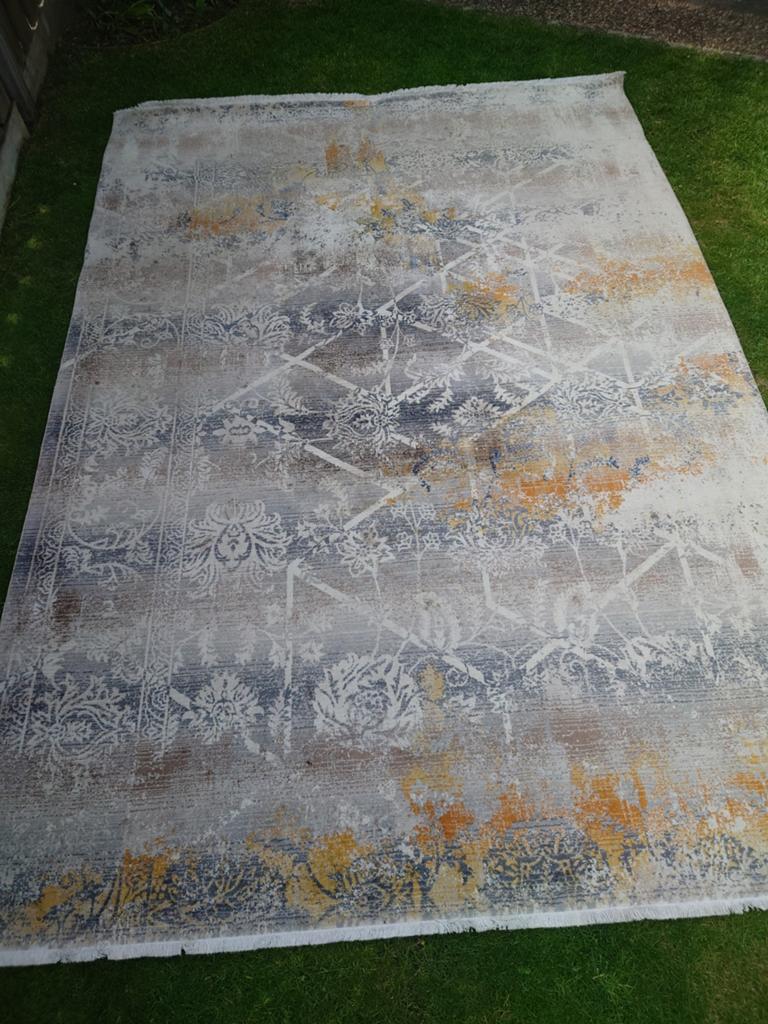 Modern kamer tapijt 2x3 meter - Grijs/Oranje/Wit, Gebruikt, 200 cm of meer, Ophalen of Verzenden, 200 cm of meer