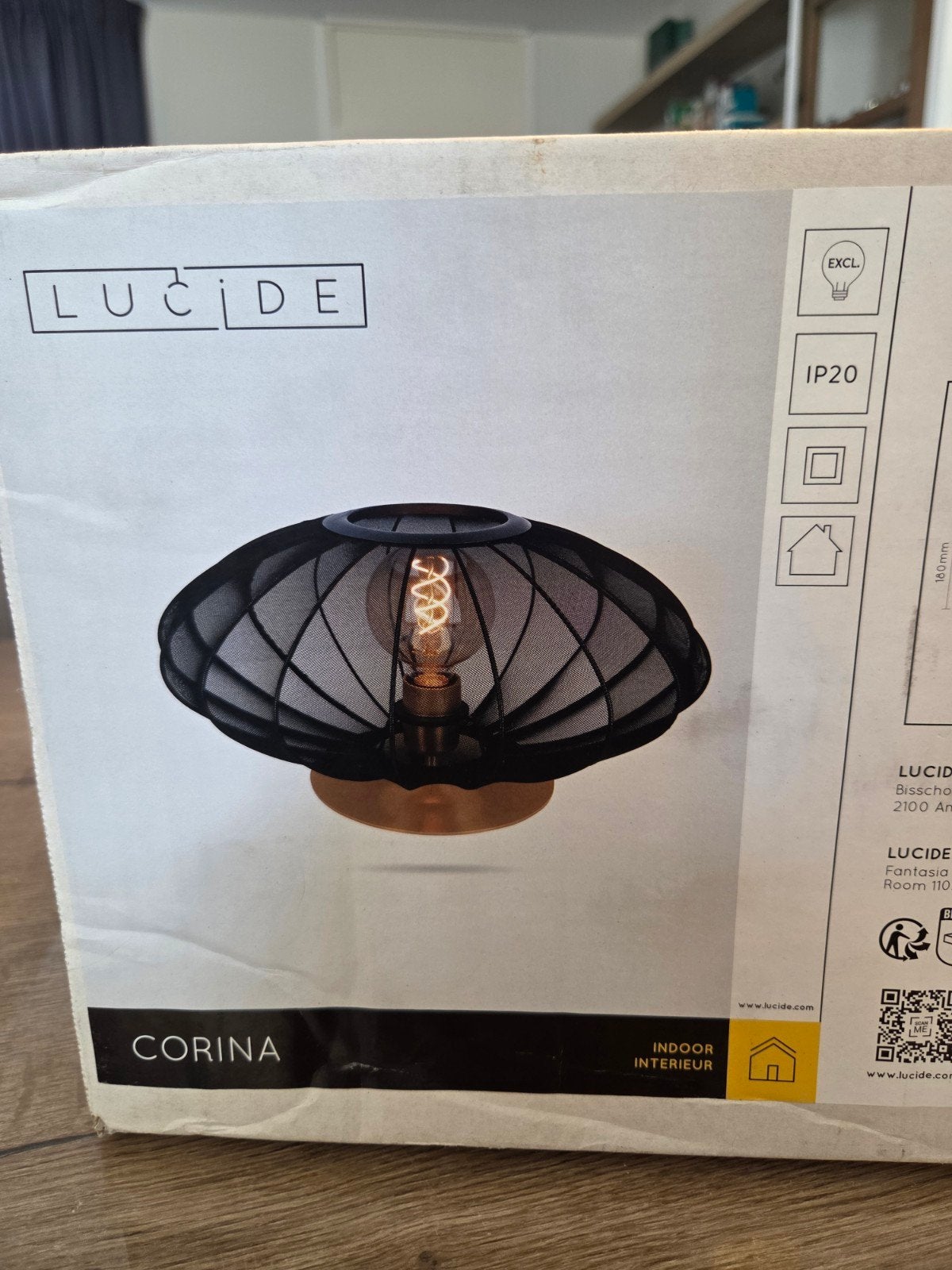 Lucide Corina Tafellamp Ø40 cm Zwart/Goud – Nieuw, Goud, Nieuw, Ophalen of Verzenden, Sfeerlamp