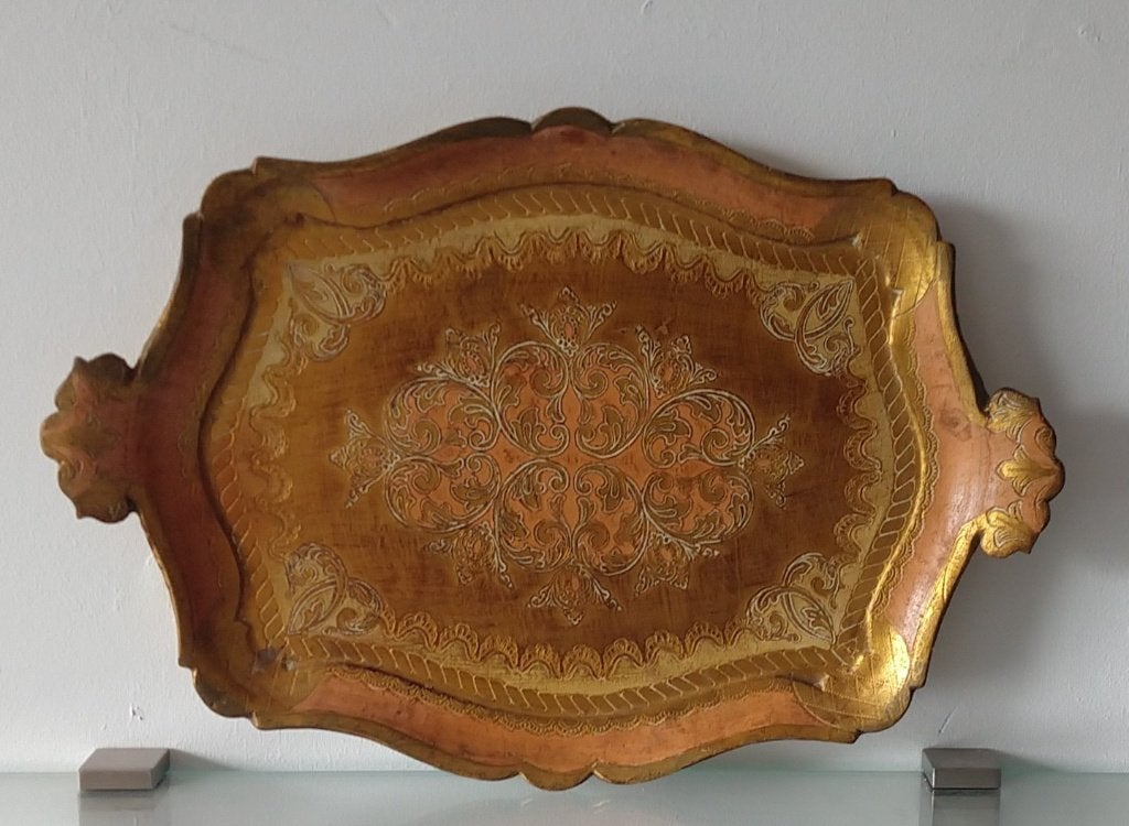 dienblad Florentijns hout, vintage ,made in Italy, volgnr 27, Gebruikt, Ophalen of Verzenden, Overige vormen, Hout