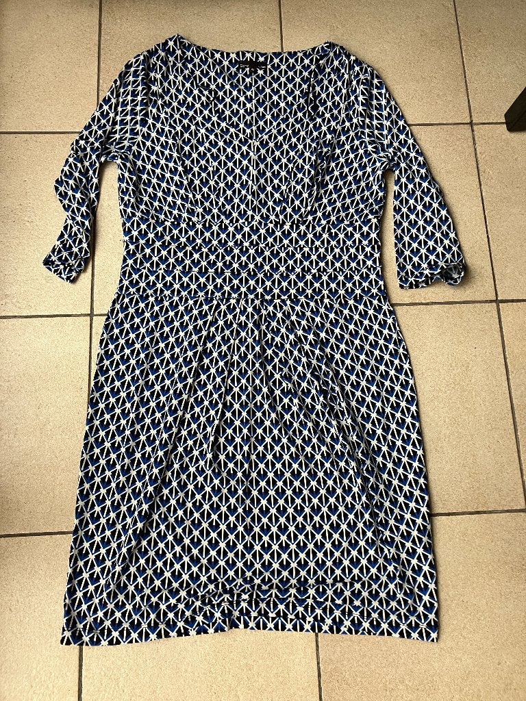 Blauw / wit / zwarte jurk - JBC Maat 42, Blauw, Maat 42/44 (L), Ophalen of Verzenden, Zo goed als nieuw