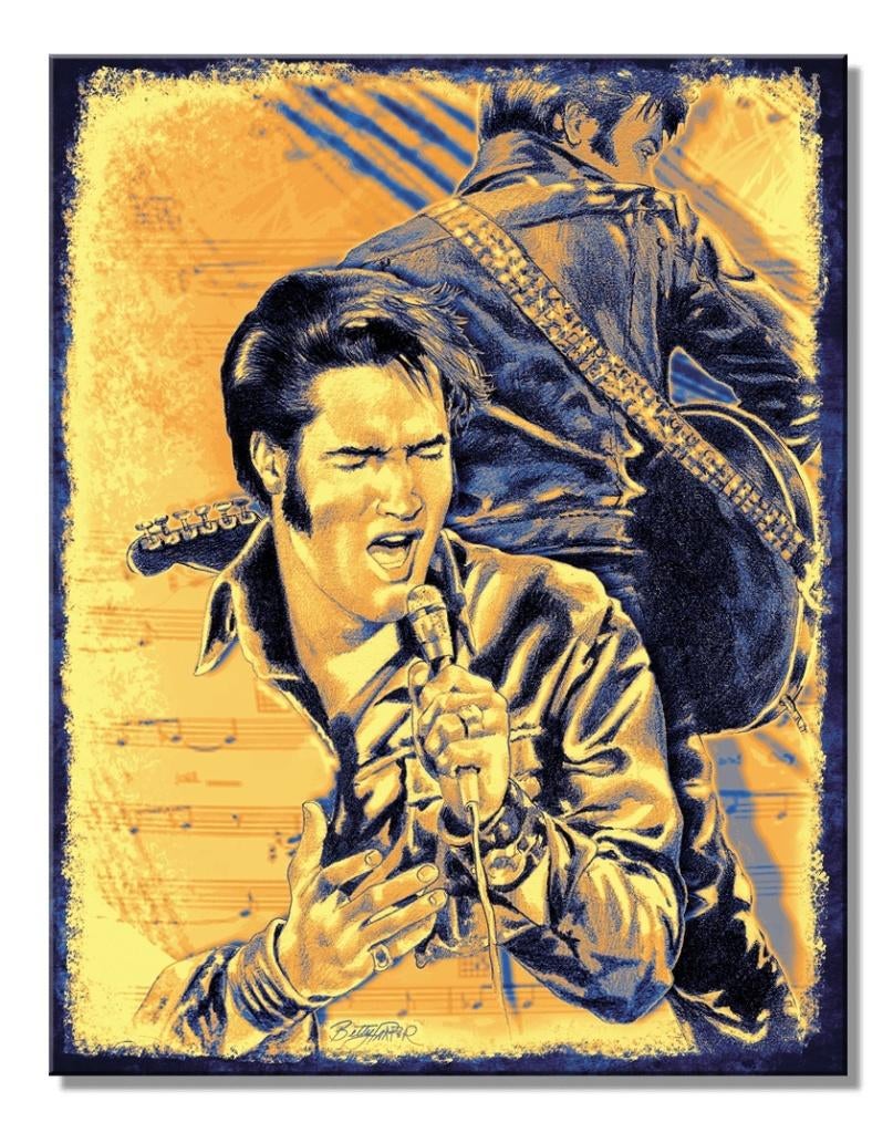 Elvis - Notities Yellow. Metalen wandbord 31,5 x 40,5 cm., Nieuw, Ophalen of Verzenden, Poster, Artwork of Schilderij, Desperate enterprises