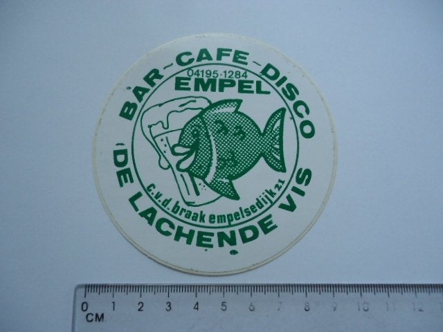 sticker oud EMPEL bar cafe disco LACHENDE VIS c vd Braak, Verzenden, Zo goed als nieuw, Bedrijf of Vereniging