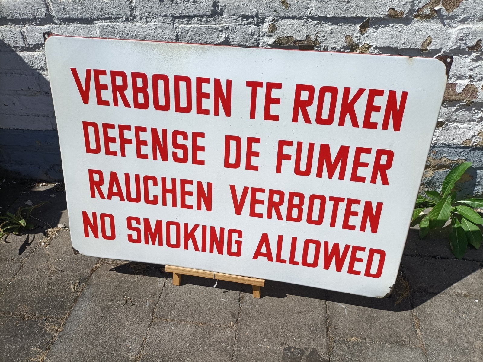 Emaille bord 'Verboden te roken' in 4 talen, 80x50 cm, Verzamelen, Merken en Reclamevoorwerpen, Ophalen of Verzenden, Gebruikt