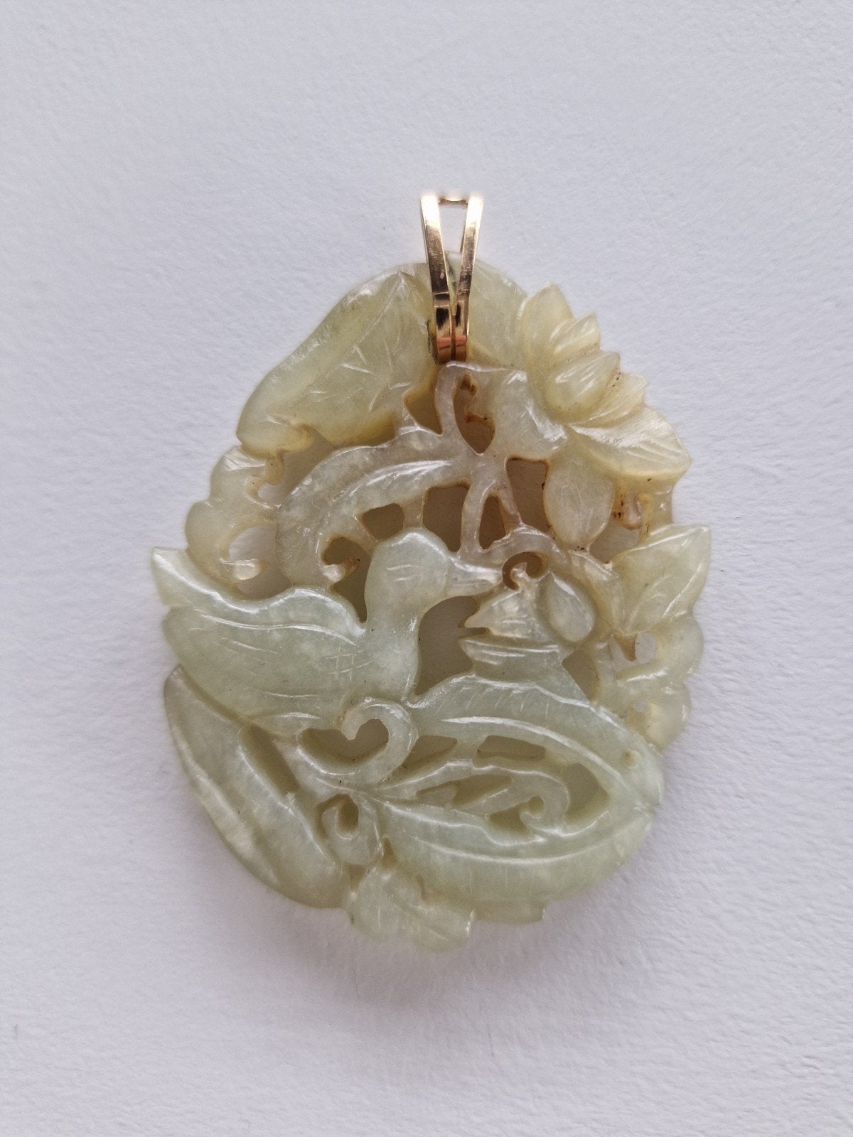 Chinese hanger van Jade met goud., Ophalen of Verzenden, Gebruikt, Groen, Steen of Mineraal