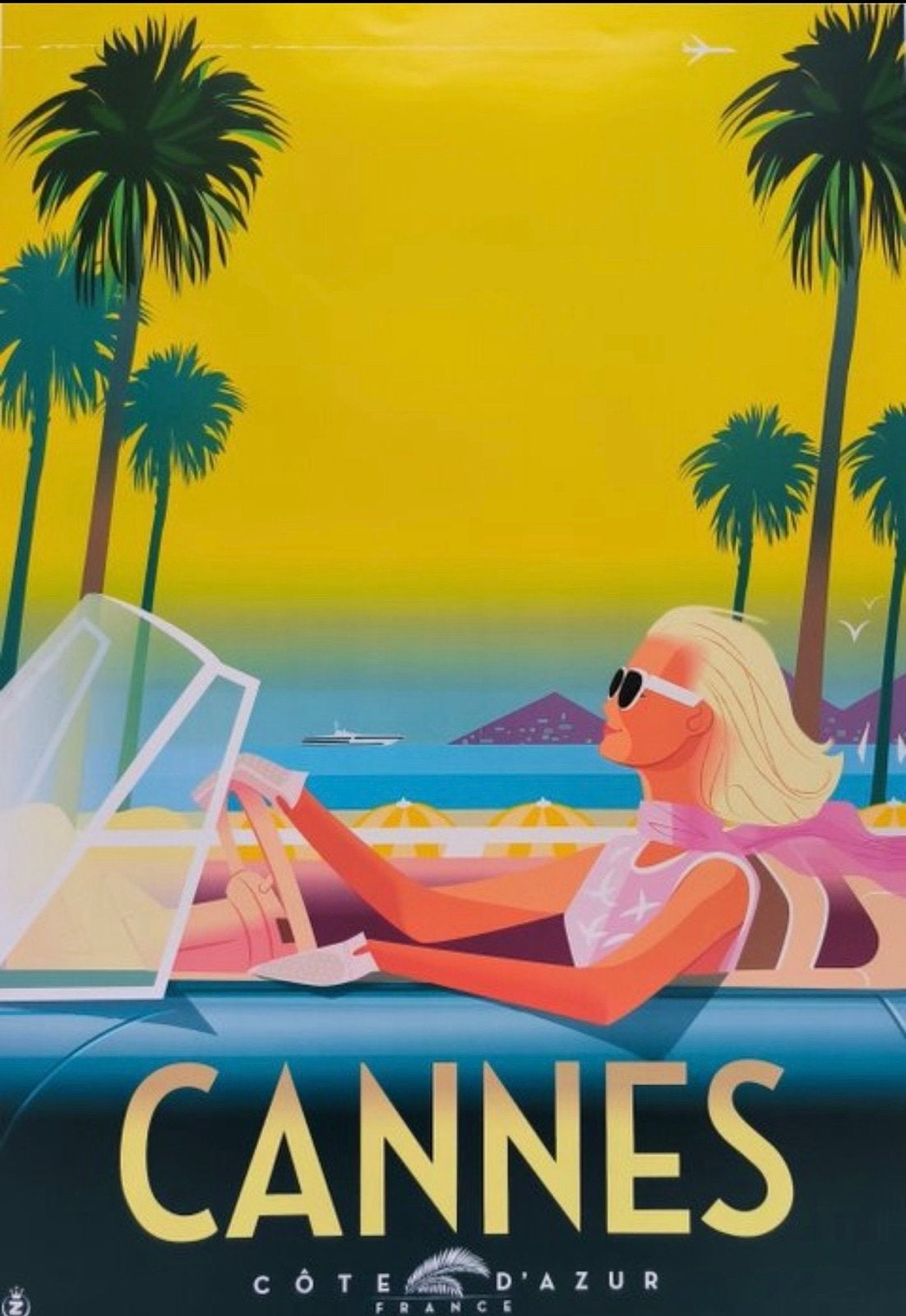 Cannes Côte d'Azur Frankrijk Vintage Reclame Poster, Rechthoekig Staand, Nieuw, Ophalen of Verzenden, A1 t/m A3