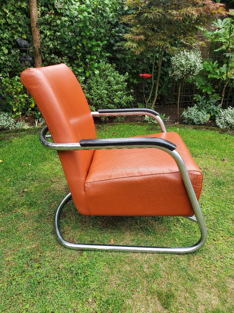 Fauteuil  buizenfame naar voorbeeld Gispen / Jan de Bouvrie, Ophalen, Gebruikt, 75 tot 100 cm, Functioneel modernisme / industrieel