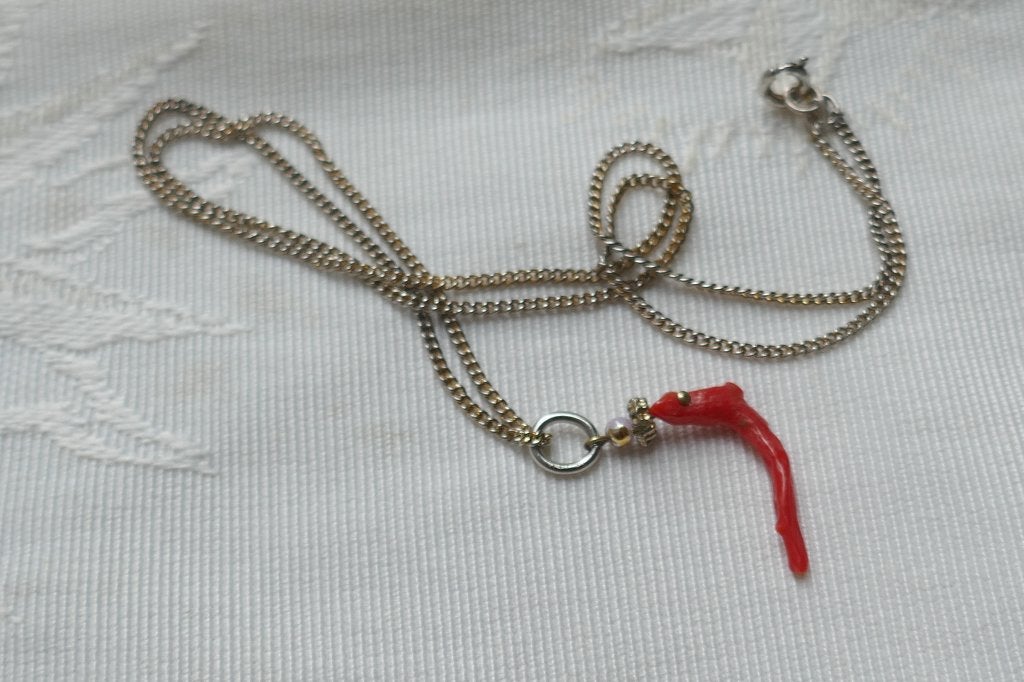 Rode koraal hanger aan ketting, Sieraden, Tassen en Uiterlijk, Kettingen, Verzenden, Rood, Steen of Mineraal, Met edelsteen