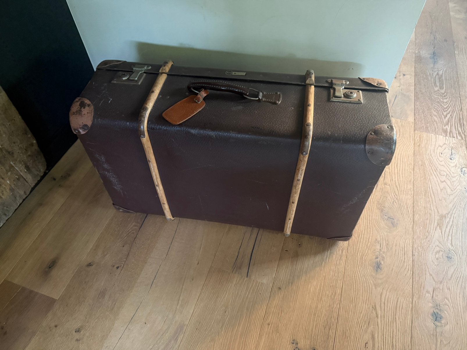 Grote Vintage WICO Hutkoffer met Houten Banden (‘30/'50), Ophalen, Minder dan 50 cm, 50 tot 100 cm, Zo goed als nieuw
