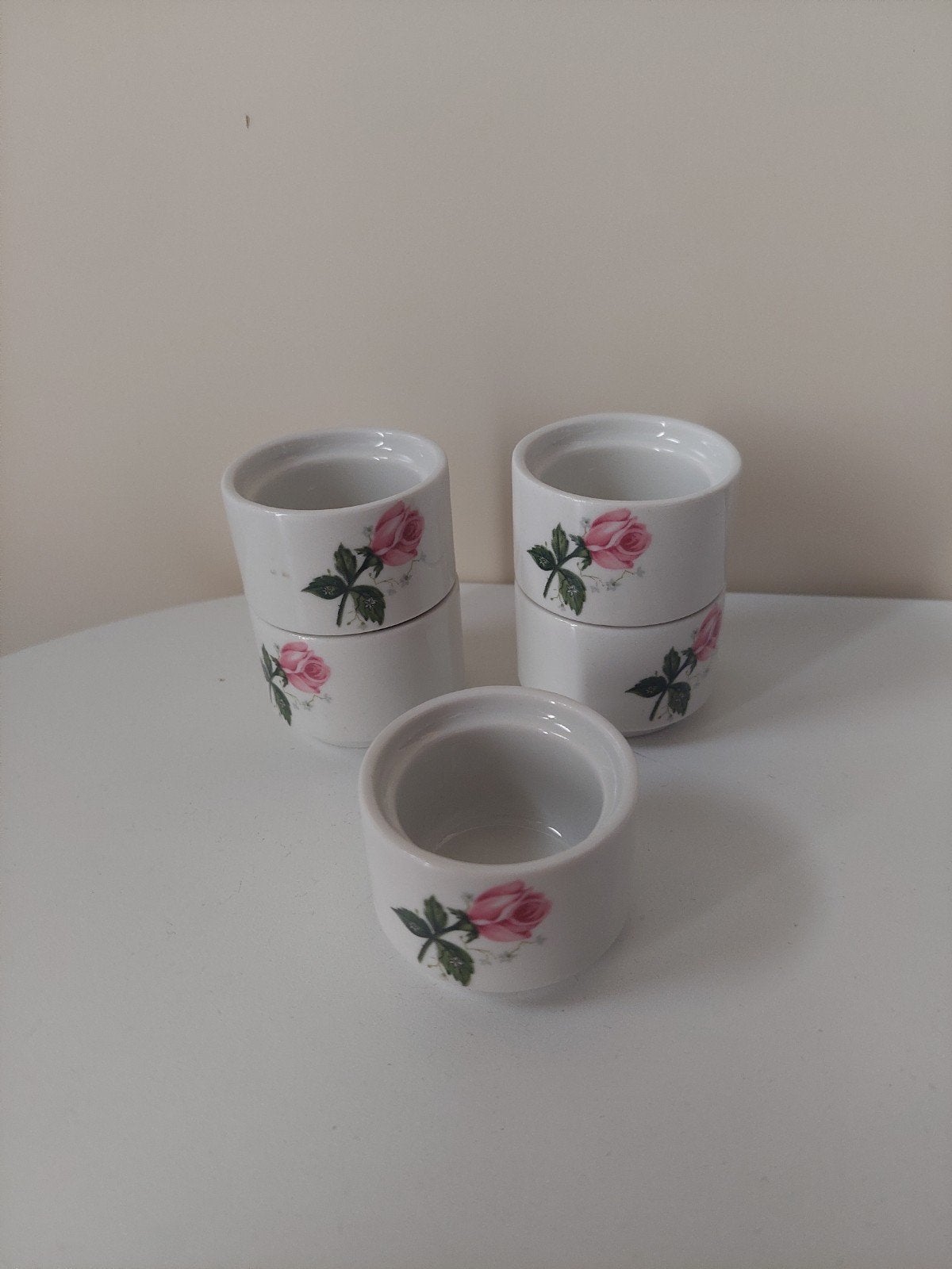 Villeroy&Boch 5 eierdopjes roze roos, Ophalen of Verzenden, Zo goed als nieuw, Porselein