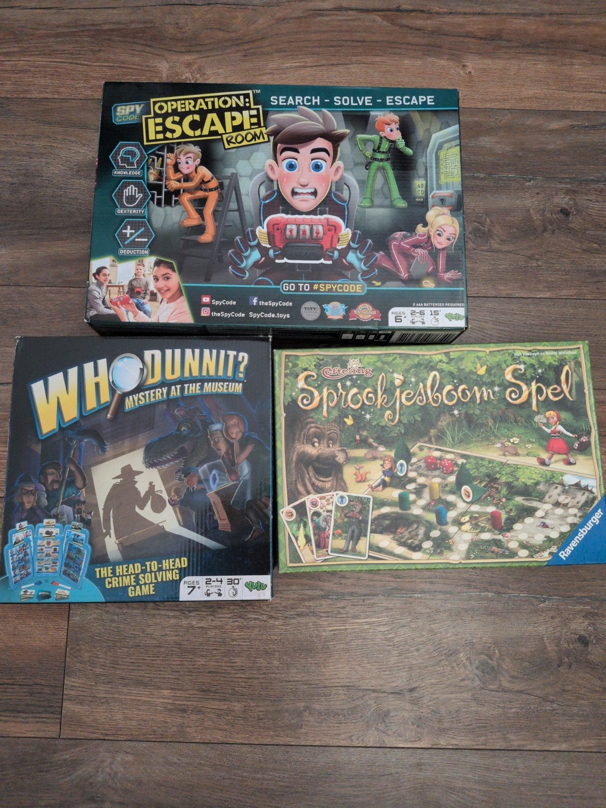 3 Spellen: Escape Room, Whodunnit?, Sprookjesboom Spel, Ophalen of Verzenden, Zo goed als nieuw