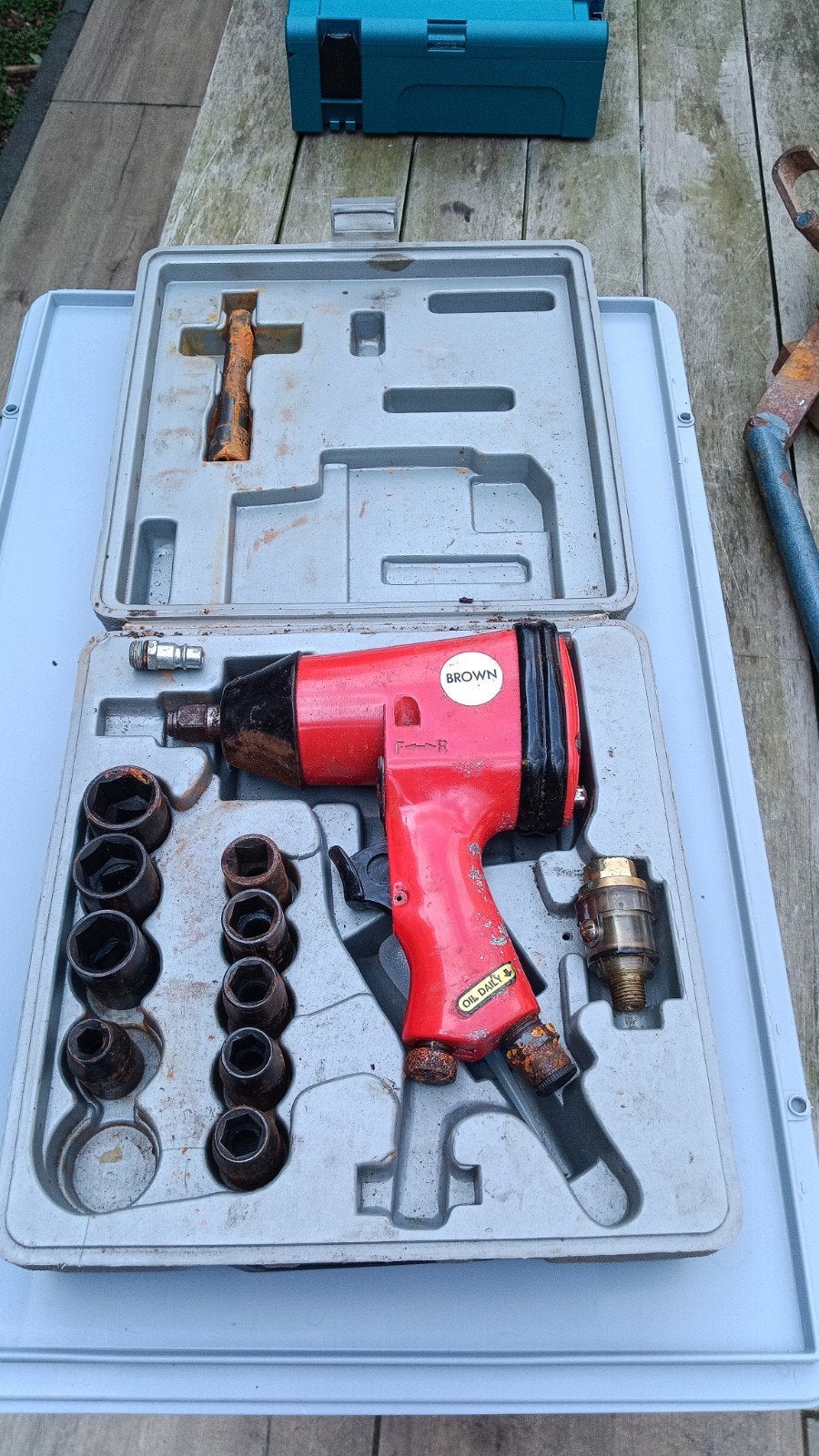 Brown pneumatische slagmoersleutel met doppen set, Ophalen of Verzenden, Gebruikt