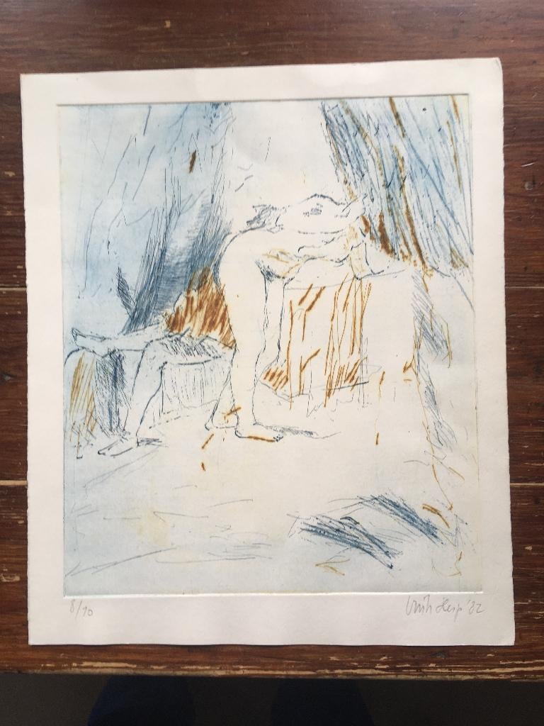 Irish Hesp Slaapkamer met naakte vrouw en man 1982 gesign, Antiek en Kunst, Kunst | Etsen en Gravures, Dagelijks leven, 30 cm