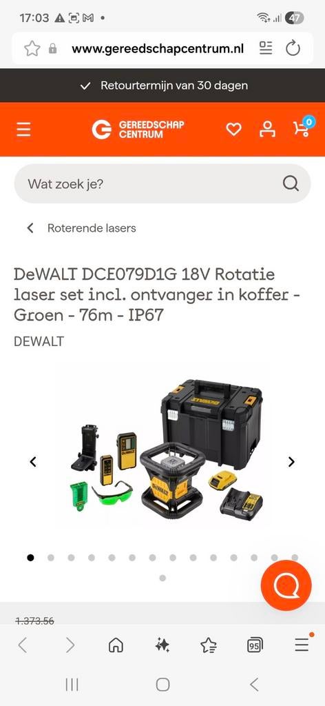 DeWALT DCE079D1G 18V Rotatielaser set incl. ontvanger, Ophalen of Verzenden, Nieuw, Afstand