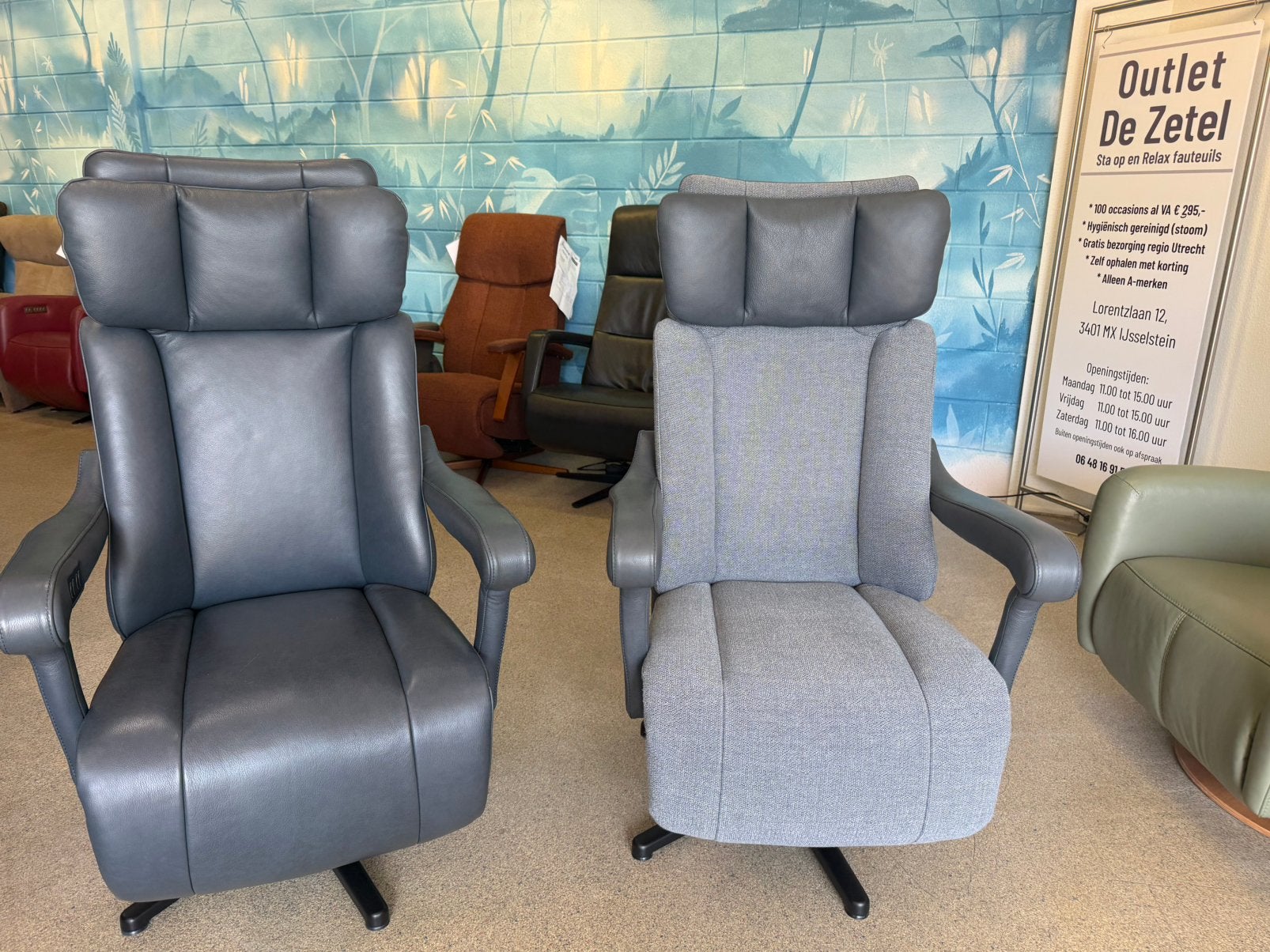 Showroom modellen Dat Zit Majestic sta op relax stoel accu, Ophalen of Verzenden, Nieuw, Leer, Ruim 100 kort gebruikte en nieuwe modellen in alle kleuren