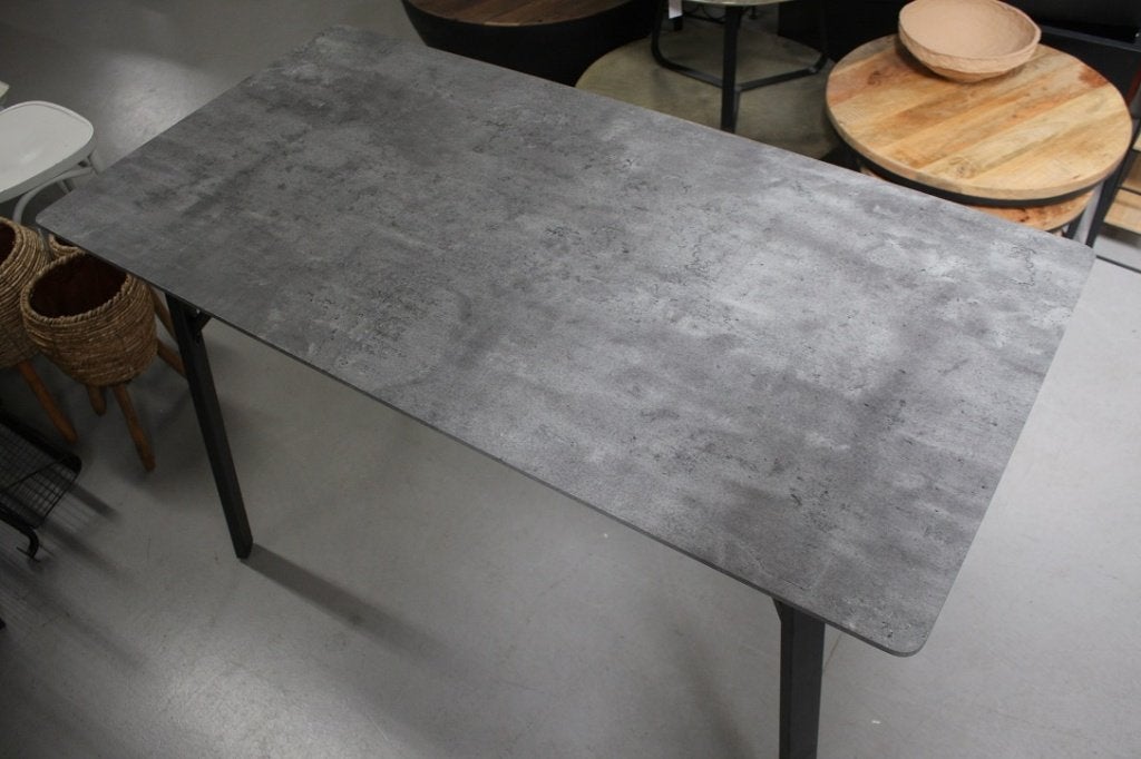 Hippe bartafel metaal 3D betonlook 140x70 statafel grijs, Ophalen, 5 krukken of meer, Zo goed als nieuw, 90 cm of meer