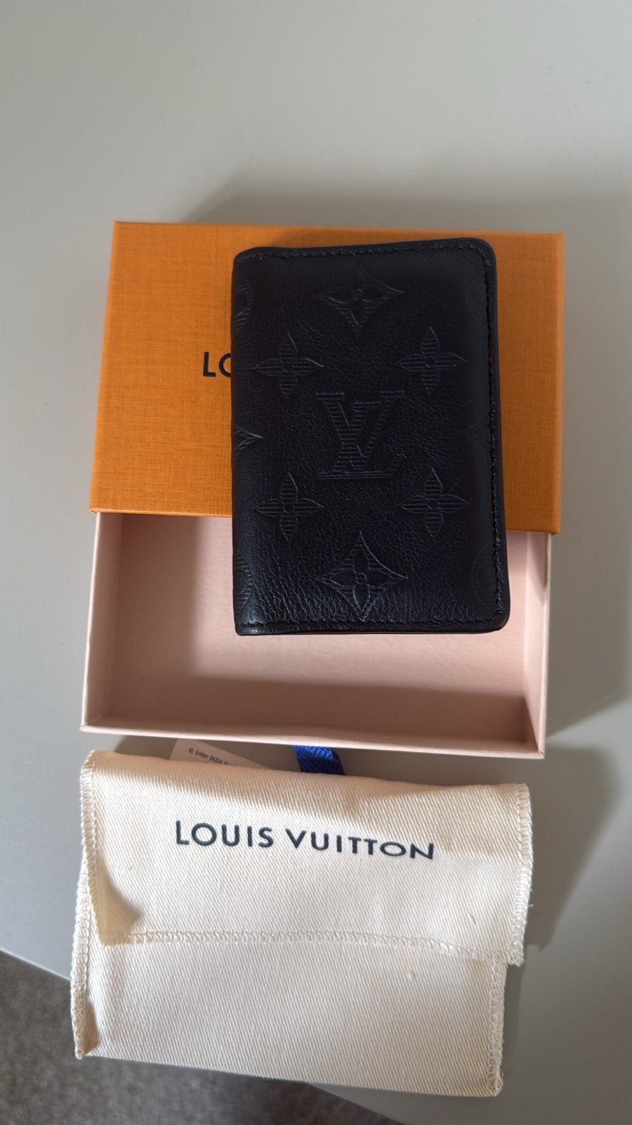 Lv, Louis Vuitton Pocket Organizer Zwart Leer, Overige merken, Zwart, Ophalen of Verzenden, Zo goed als nieuw