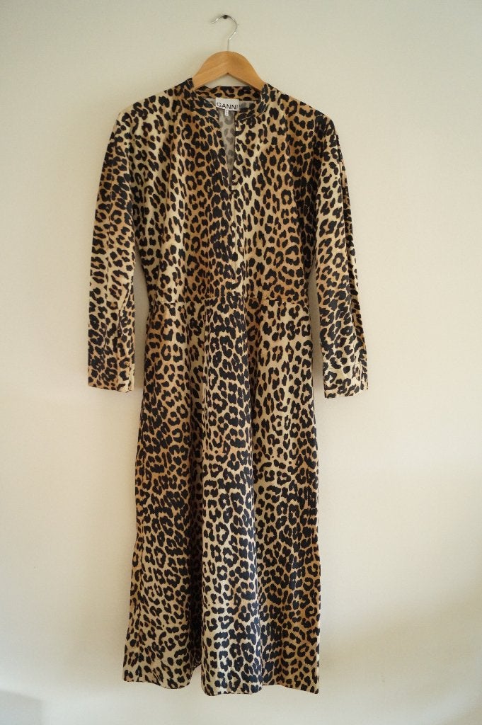 GANNI Leopard Jurk Maat 40, Maat 38/40 (M), Bruin, Verzenden, Zo goed als nieuw