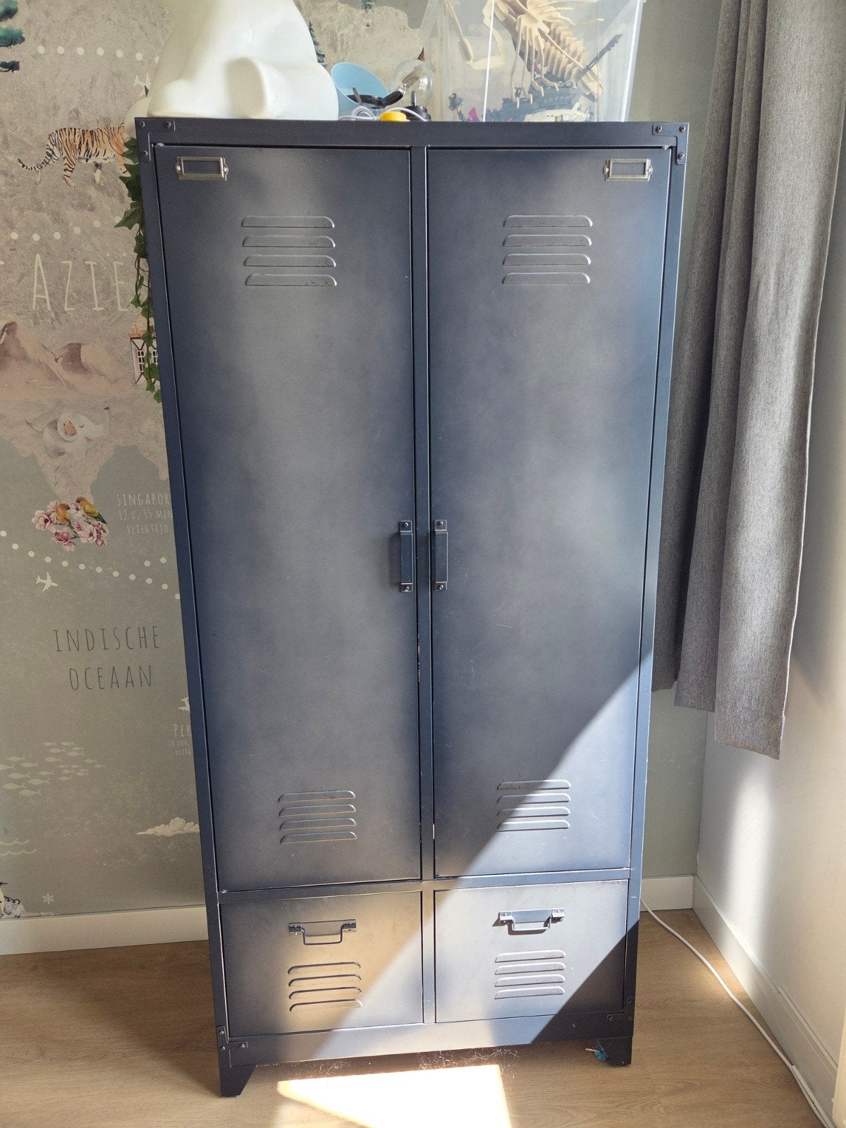 Metalen kledingkast met lades - Industrieel design (locker), Met deur(en), Gebruikt, Metaal, 25 tot 50 cm