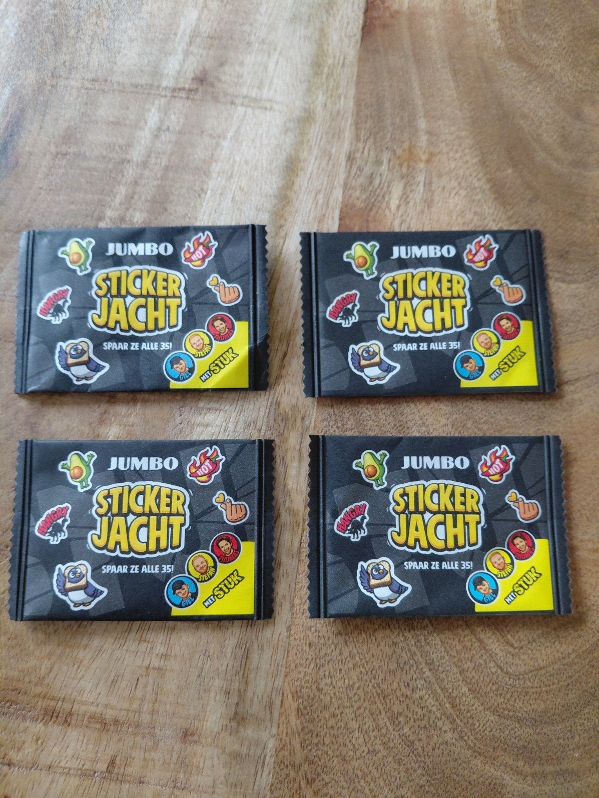 Sticker jacht Jumbo - 4 ongeopende zakjes, Verzamelen, Supermarktacties, Jumbo, Ophalen of Verzenden