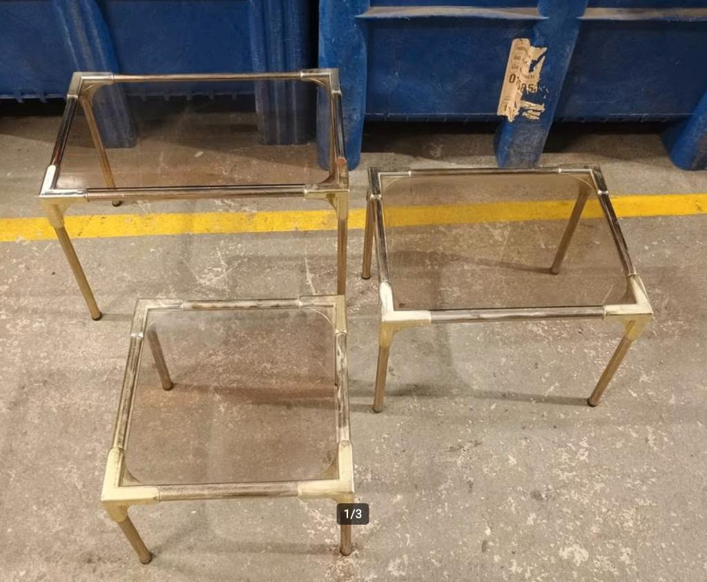 bijzettafeltjes Mimiset met rookglas, Huis en Inrichting, Ophalen, Minder dan 45 cm, Minder dan 55 cm, Gebruikt