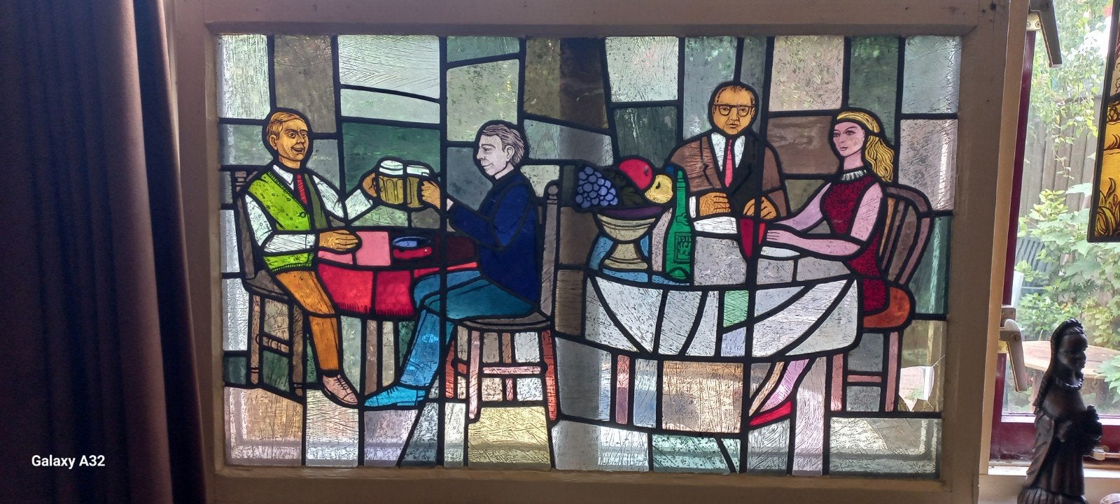 Twee Glas en Loodramen met Afbeeldingen .- uit jaren 60 ., Ophalen of Verzenden