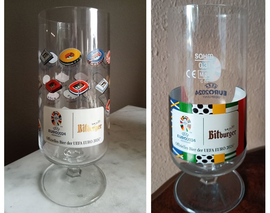 2 Bitburger Bierglazen UEFA EURO 2024  limited edition, Verzamelen, Ophalen of Verzenden, Zo goed als nieuw, Glas of Glazen, Overige merken