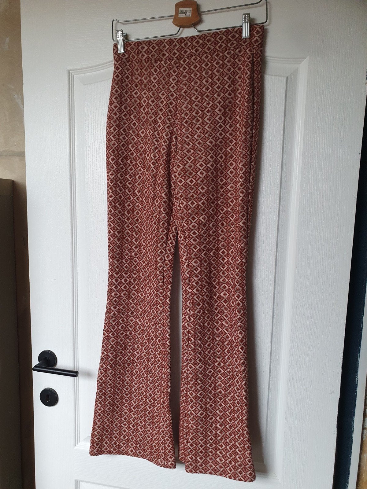 Cotton Club Flared Broek S – Roestbruin Crème – Retro Boho P, Ophalen of Verzenden, Zo goed als nieuw, Maat 36 (S), Cotton Club