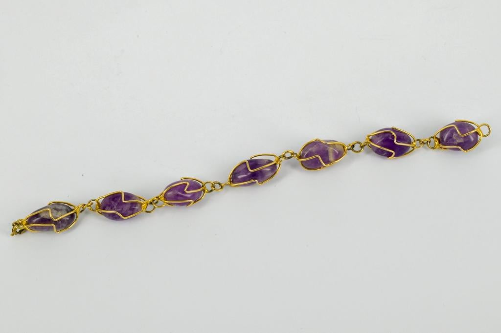 VINTAGE ARMBAND MET AMETHIST, Sieraden, Tassen en Uiterlijk, Armbanden, Ophalen of Verzenden, Zo goed als nieuw, Paars, Overige materialen