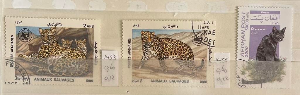 3 postzegels Afghanistan; katachtige, Ophalen of Verzenden, Gestempeld, Dier of Natuur