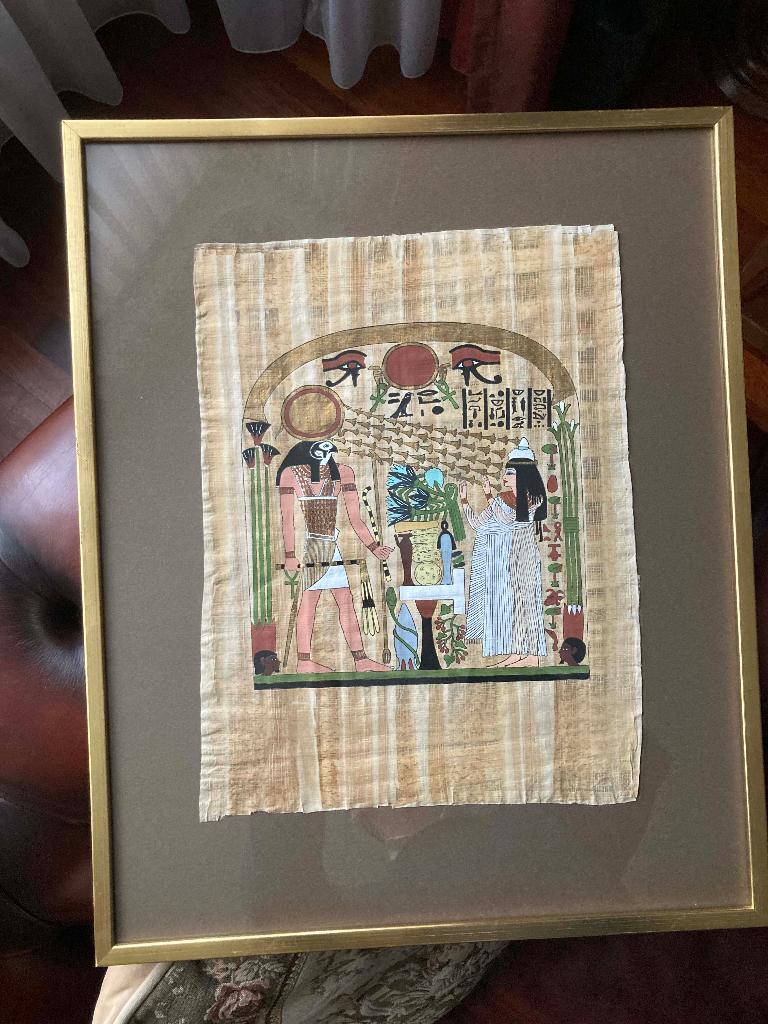 Egyptisch schilderij Re-Harakhte (Re en Horus) op papyrus, Ophalen