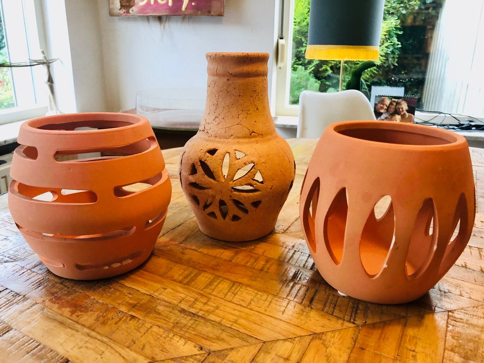 3 Terracotta windlichten - sfeervol, Huis en Inrichting, Woonaccessoires | Kandelaars en Kaarsen, Windlicht, Gebruikt, Oranje
