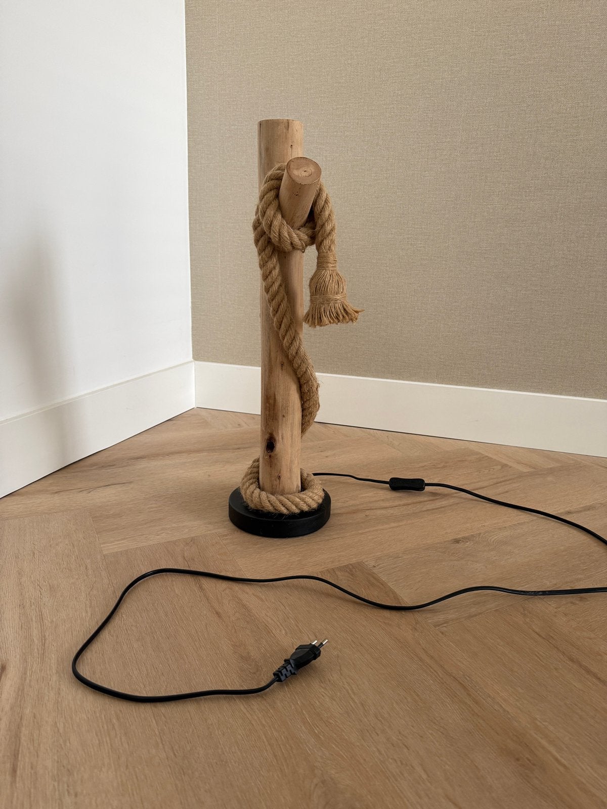 Tafellamp hout & juten touw, E27 fitting, Ophalen, Hout